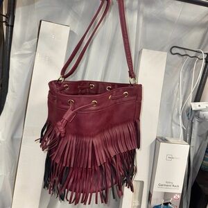 Fringed Burgundy Shoulder Bag